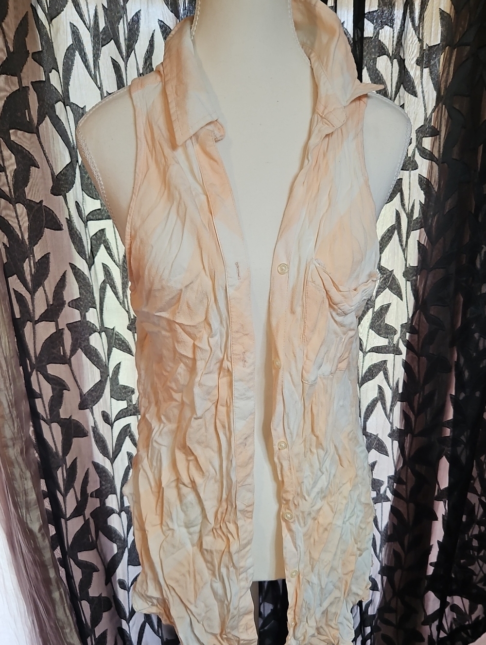 Cato Peach Sleeveless Button-Down Collared Top